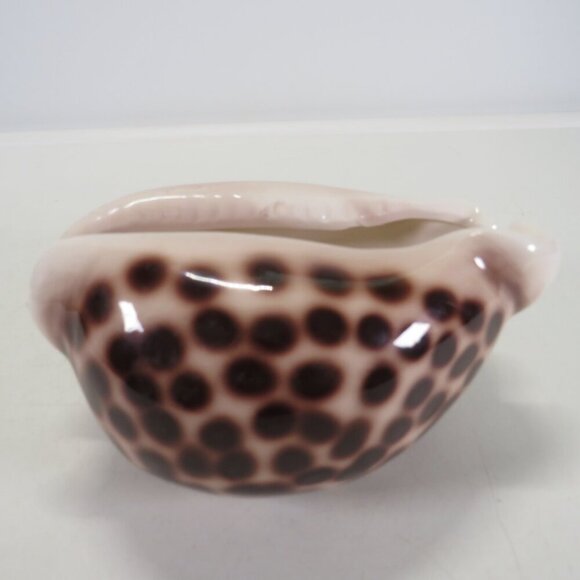 Ceramic Sea Shell Dish - Planter Cowrie Shell Brown Spotted - Picture 2 of 14